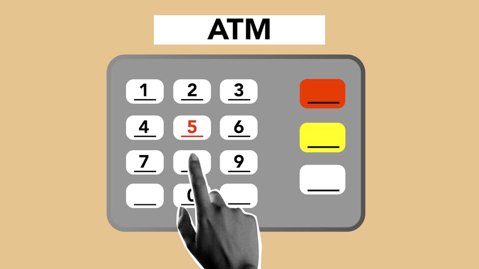 Professional ATM maintenance technician performing routine service check